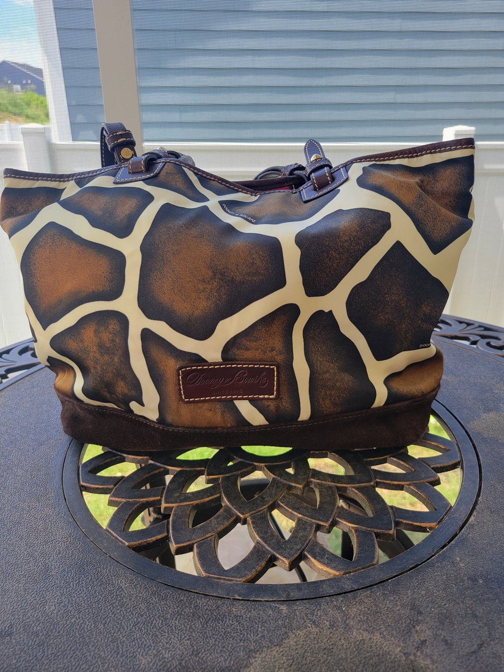 Dooney & Bourke Brown and Cream Giraffe-Print Tote
